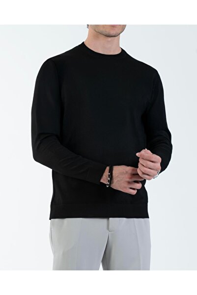 TerziAdemAltun Italian Style S Slim Fit Crew Neck Knitwear Sweater Black T14494