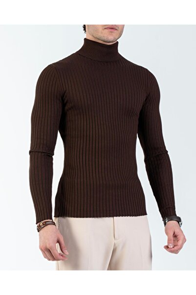 TerziAdemAltun Italian Style S Slim Fit F Corded Fabric High-Necked Knitwear Male Sweater Tile T10616