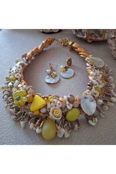 azra takı tasarım Handmade Authentic Design Natural Incili,,Crystal Only One Piece Women's Short Necklace