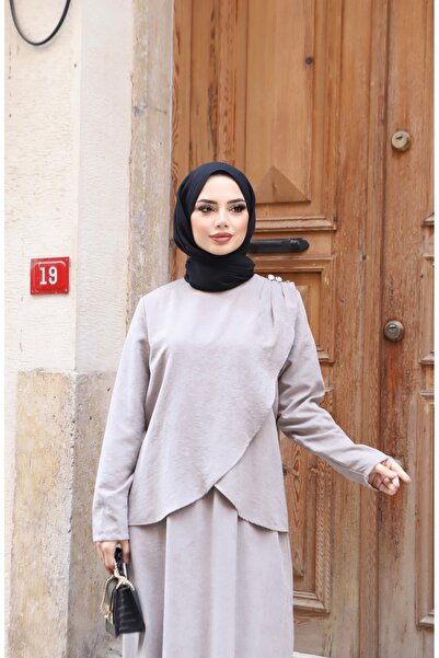 NİSUM MODA Shoulder Pleated Silk Suede Dress