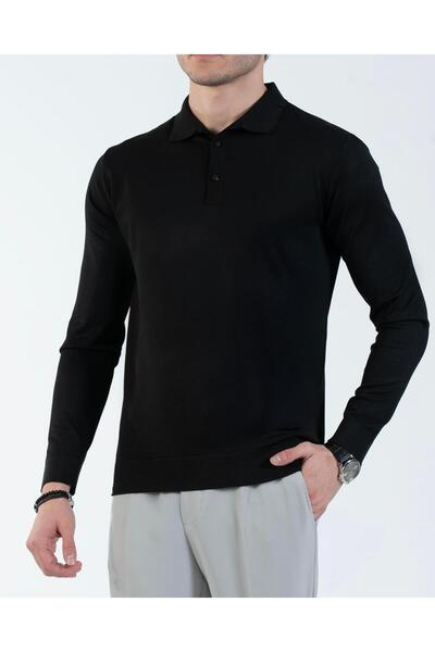 TerziAdemAltun Italian Style S Slim Fit Polo Neck Knitwear Sweater Black T14515