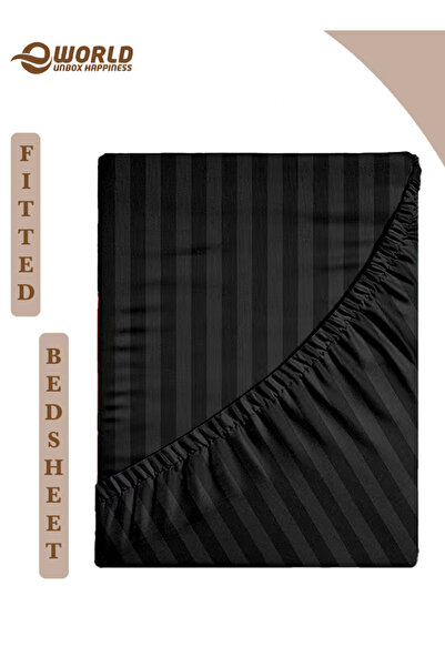 Eworld Single Size Striped Microfiber Fitted Bedsheet, Deep Pocket, Breathable & Washable