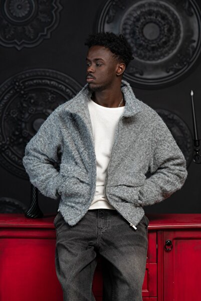 AKÇAYLAR Oversized Crop Model Lined Woolen Coat with Side Pockets