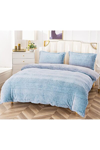 OEM Bed linen, Cocolino, 2 persons, 4 pieces, embroidered print, plain, light blue, CCU421