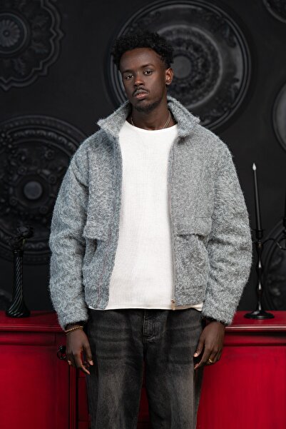 AKÇAYLAR Oversized Crop Model Lined Woolen Coat with Side Pockets