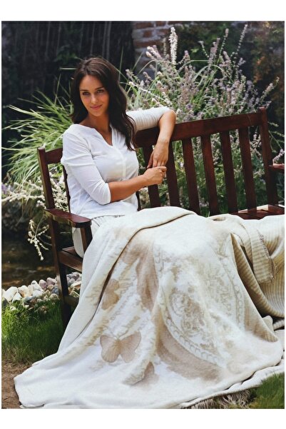 Özdilek Eliz Bej Pamuklu İnce Çift Kişilik Saçaklı Battaniye 180x220 CM