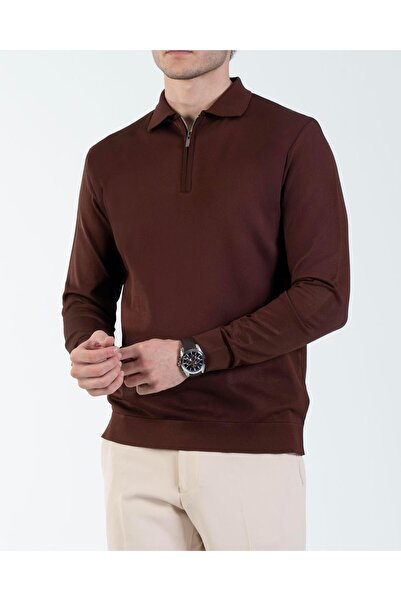 TerziAdemAltun Italian Style S Slim Fit Zipper Polo Neck Knitwear Sweater Tile T14514