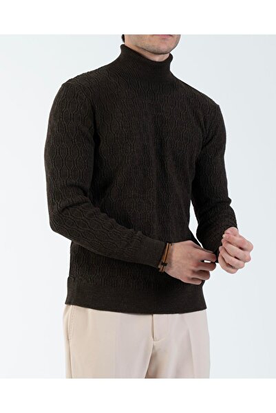 TerziAdemAltun Italian Style S Slim Fit Turtleneck Knitwear Men's Sweater Brown T13248