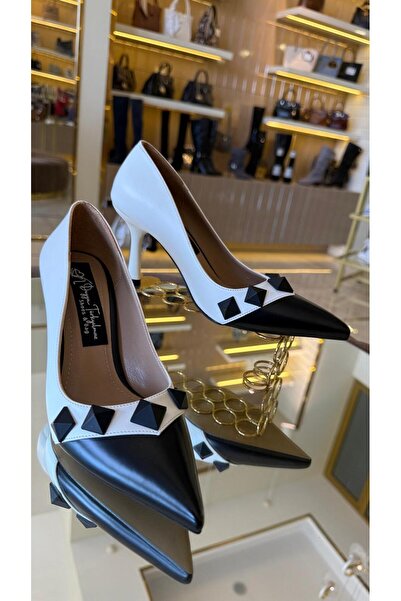 DUYGUSHOESBAG İthal İki Renk Zımbalı Model Kadın Stiletto