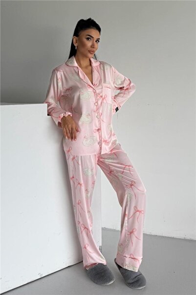 COCCOLARSI Cigno Grazioso Saten Uzun Pijama Takımı