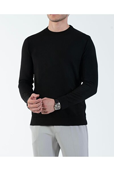 TerziAdemAltun Italian Style S Slim Fit Crew Neck Knitwear Sweater Black T14494