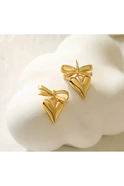 naaksesuar أقراط ذهبية بتفاصيل فيونكة على شكل قلب