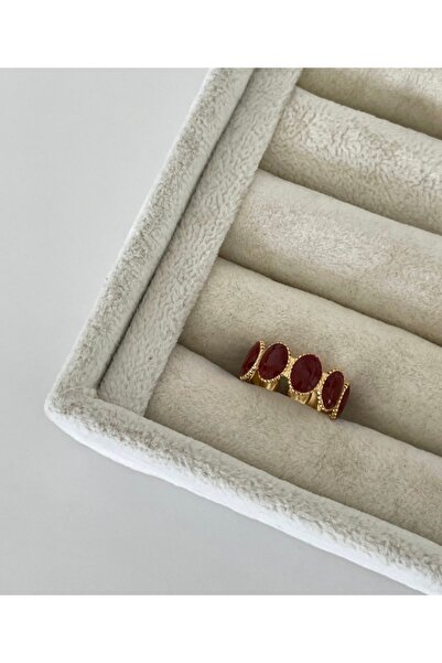 Panelya خاتم ذهبي أحمر بتصميم بيضاوي قابل للتعديل من الفولاذ المقاوم للصدأ