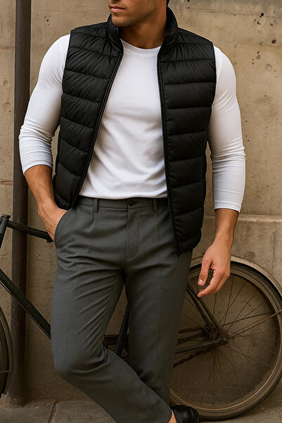 comstar Men's Winter Sleeveless Trendy Lined Black Puffer Vest