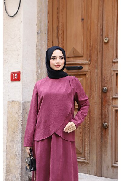 NİSUM MODA Shoulder Pleated Silk Suede Dress