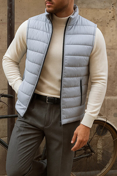 comstar Men's Winter Sleeveless Trendy Lined Grey Puffer Vest