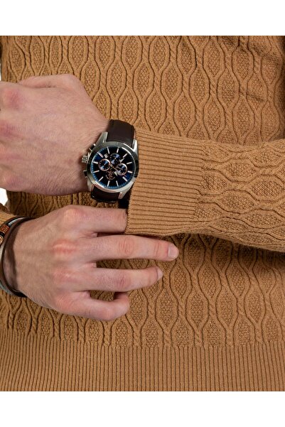 TerziAdemAltun Italian Style S Slim Fit Turtleneck Knitwear Men's Sweater Camel T13250