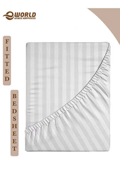 Eworld Single Size Striped Microfiber Fitted Bedsheet, Deep Pocket, Breathable & Washable