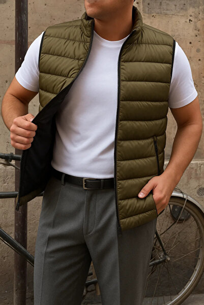 comstar Men's Winter Sleeveless Trendy Lined Khaki Puffer Vest