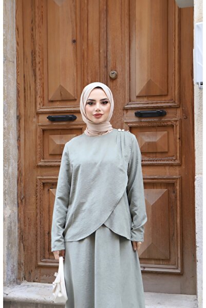 NİSUM MODA Shoulder Pleated Silk Suede Dress