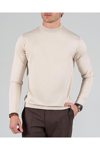 TerziAdemAltun Italian Style S Slim Fit Crew Neck Knitwear Sweater Stone T14523