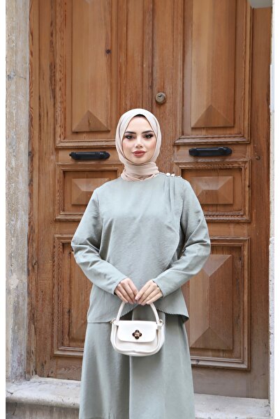 NİSUM MODA Shoulder Pleated Silk Suede Dress