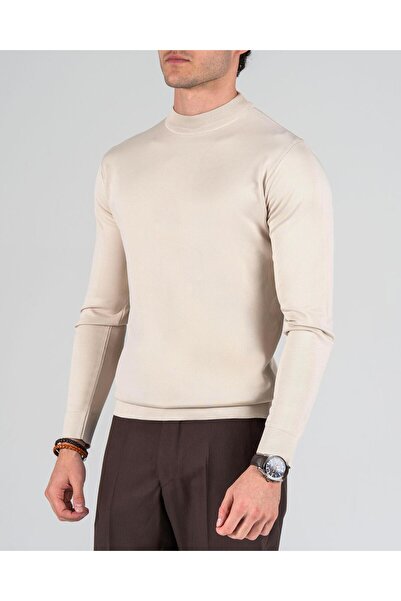 TerziAdemAltun Italian Style S Slim Fit Crew Neck Knitwear Sweater Stone T14523