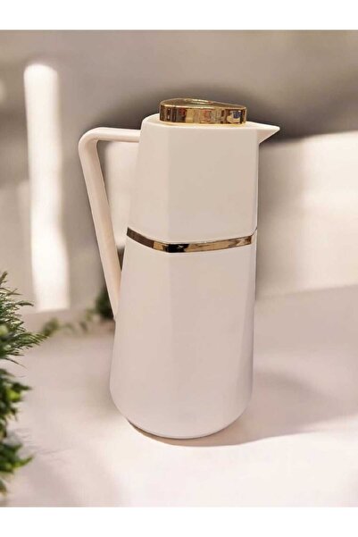 Alsaif Gallery Al Saif Modern White Thermos with a touch of elegant gold for keeping drinks hot – Stylish design, 1 liter