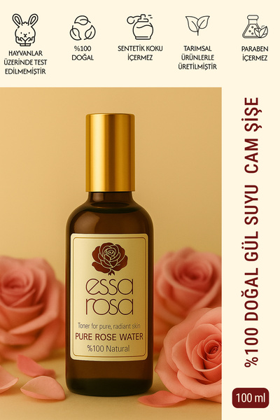 ESSAROSA PURE %100 NATURAL Gül Suyu Cam Şişe 100 ml, Gözenek Sıkılaştırıcı Ay...