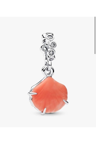POSEİDONS JEWELLERY S925 Sterling Silver Coral-Colored Seashell Double Dangle Charm
