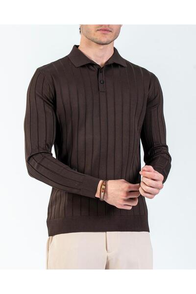 TerziAdemAltun Italian Style S Slim Fit Polo Neck Knitwear Sweater Brown T14491