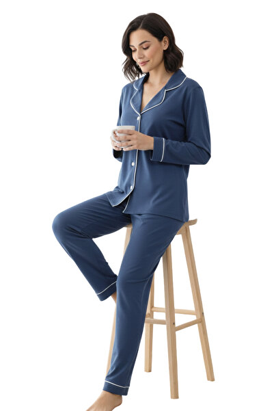 vory Women's Modal Shirt Collar Buttoned 2-Piece Pajama Set Vr.Pa30.T01.Y11.1X