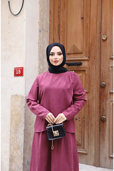 NİSUM MODA Shoulder Pleated Silk Suede Dress