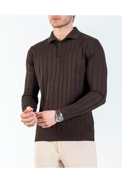 TerziAdemAltun Italian Style S Slim Fit Polo Neck Knitwear Sweater Brown T14491