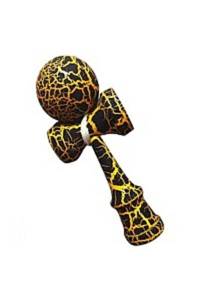 Produs Redus Kendama profesionala din lemn 18 cm culoare negru/galben
