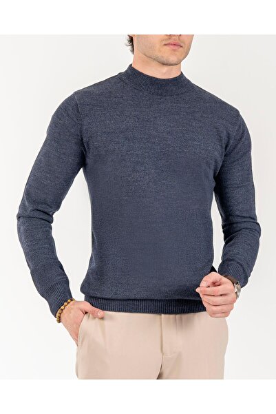 TerziAdemAltun Italian Style S Slim Fit Men's Half Turtleneck Knitwear Sweater Navy Blue T13116