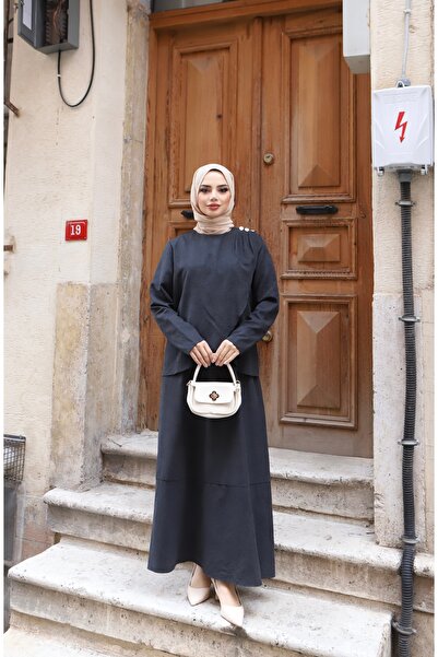 NİSUM MODA Shoulder Pleated Silk Suede Dress