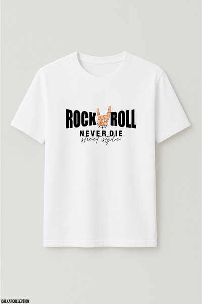 CALKARCOLLECTION Unisex Oversized Rock Roll Never Die T-Shirt