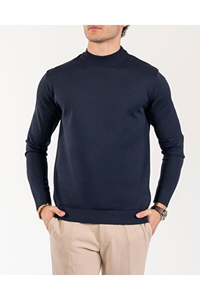 TerziAdemAltun Italian Style S Slim Fit Crew Neck Knitwear Sweater Navy Blue T14525