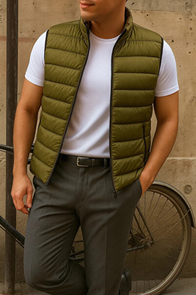 comstar Men's Winter Sleeveless Trendy Lined Khaki Puffer Vest