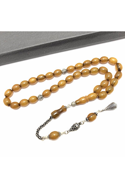 KANUNİ TESBİH سبحة عنبر مضغوطة بتصميم فضي خاص على الطراز العثماني 0012