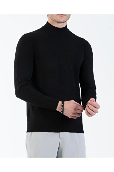 TerziAdemAltun Italian Style S Slim Fit Men's Half Turtleneck Knitwear Sweater Black T14874
