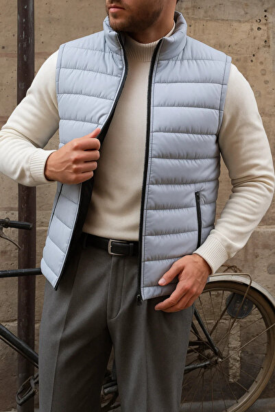 comstar Men's Winter Sleeveless Trendy Lined Grey Puffer Vest