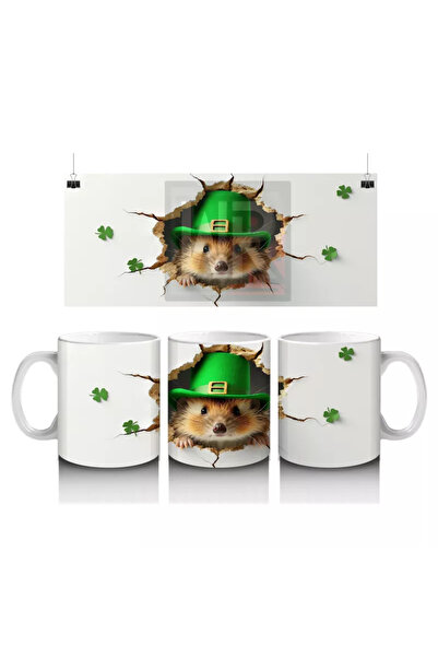 Wisdom Rain تصميم لطيف على شكل قنفذ مع قبعة القديس باتريك - كوب قهوة مطبوع