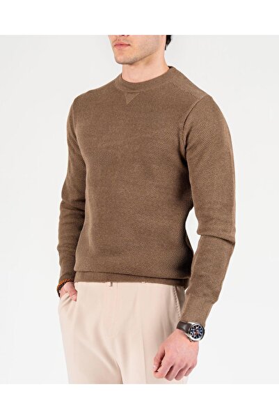 TerziAdemAltun Italian Style S Slim Fit Men's Crew Neck Knitwear Sweater Brown T13136