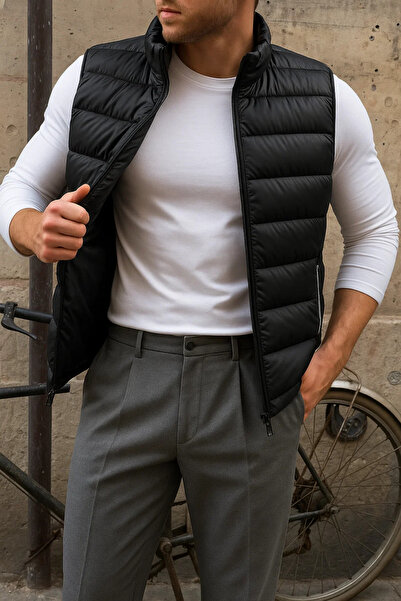 comstar Men's Winter Sleeveless Trendy Lined Black Puffer Vest