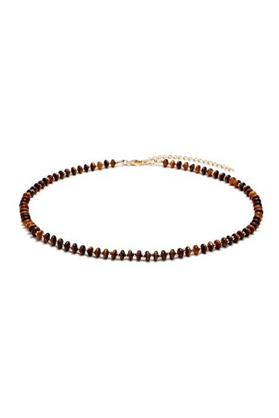 Ezera - 18K Gold-Plated Choker Necklace with Elegant Tiger Eye, Kamia, 35+7 cm