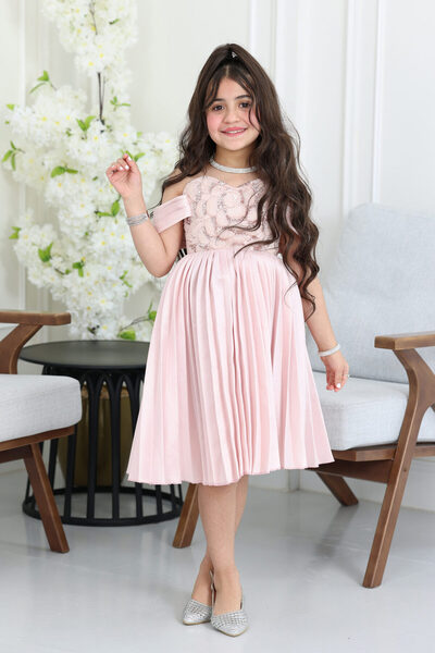 modern designer Girls' pleated embroidered dress