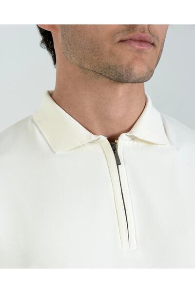 TerziAdemAltun Italian Style S Slim Fit Zipper Polo Neck Knitwear Sweater White T14509