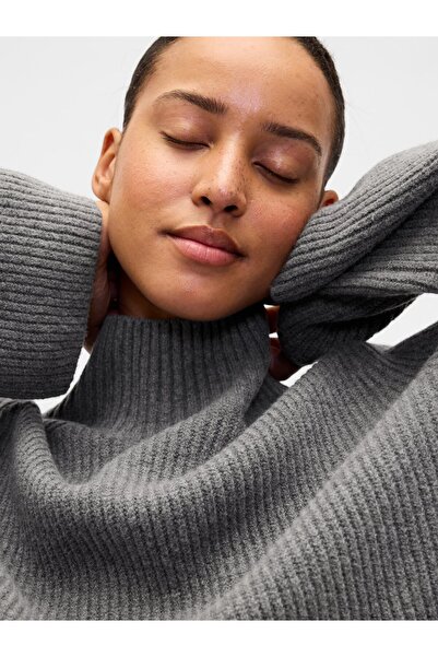 GAP Kadın Gri CashSoft Shaker Örgü Turtleneck Kazak